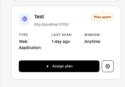 Project card in the Plan spent state with an Assign plan button