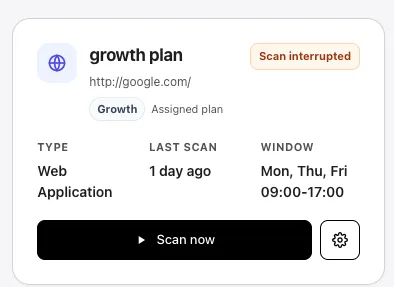 Project card with the gear button visible to the right of the Scan now button